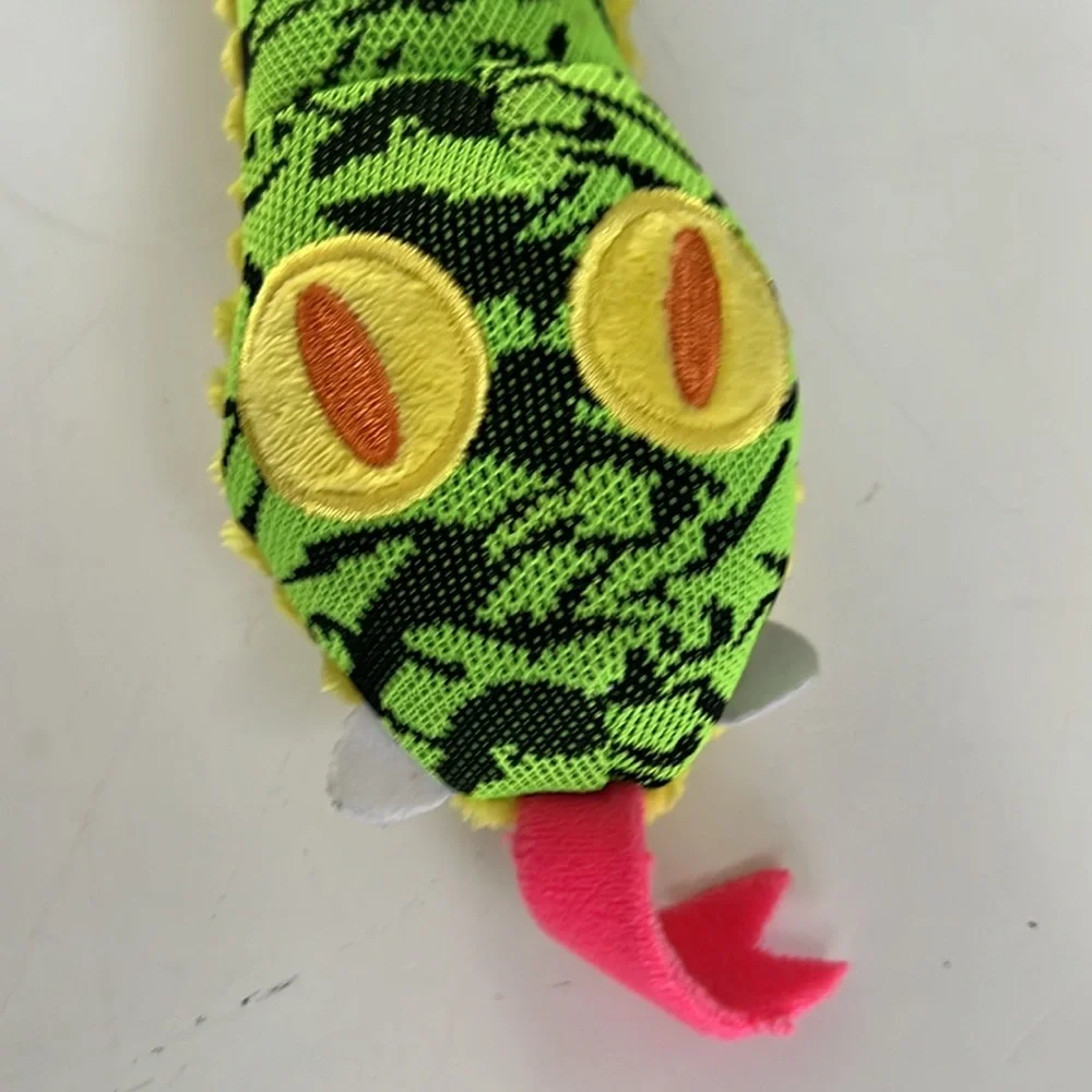 Bark Green And Yellow Fabric Snake Squeak/Crinkle Dog Toy